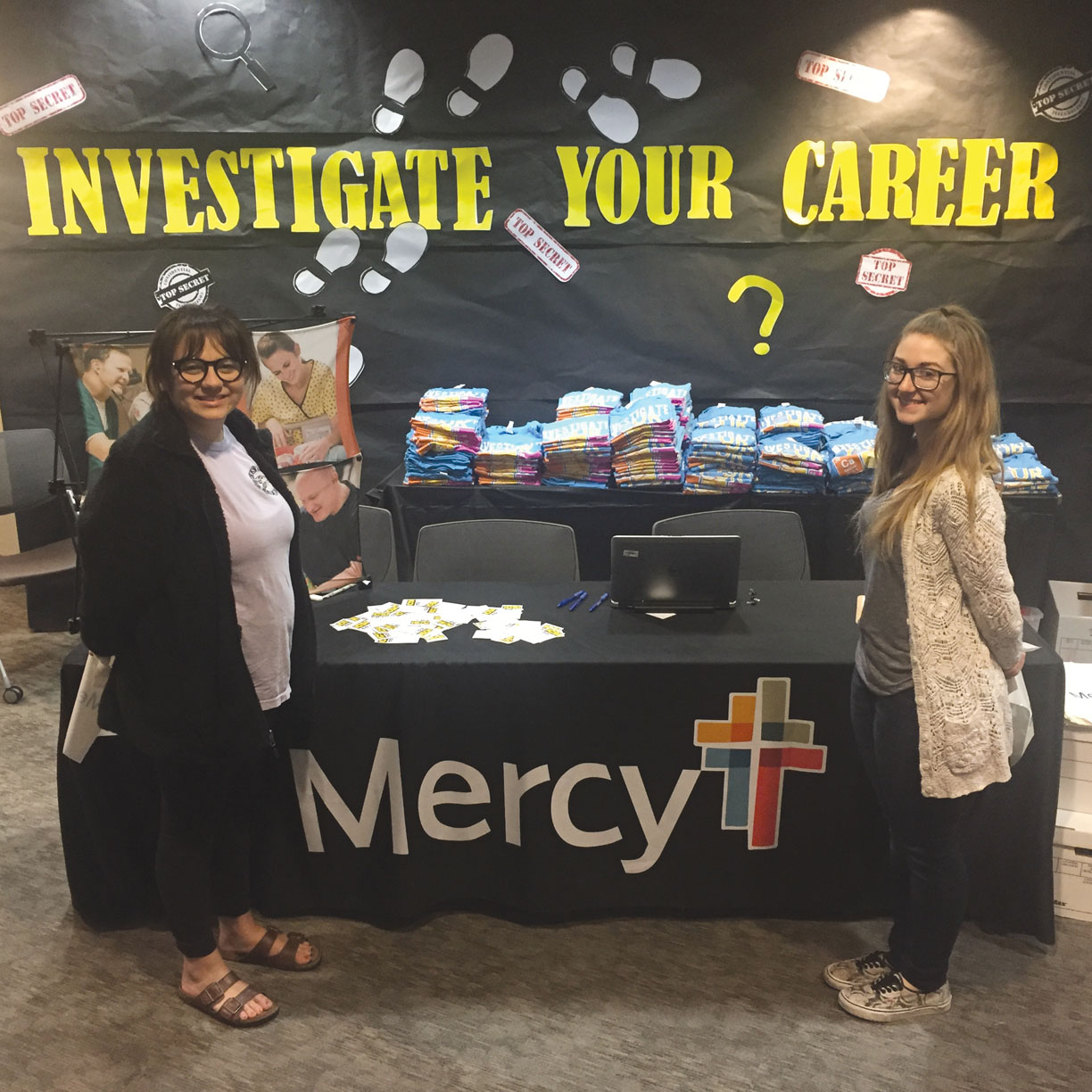 Mercy High School Career Day: Yukon seniors Alexis Cain (left) and Megan Mitchell (right) are both interested in becoming nurses.